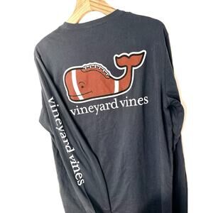 Vineyard Vines Men's T-Shirt Long Sleeve Football Whale Cotton Blue Sz S NWT